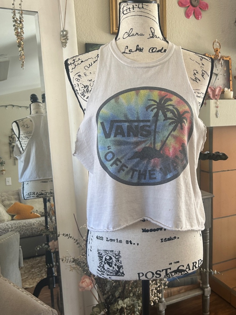 Vans White Tie-Dye Palm Graphic Crop Tank